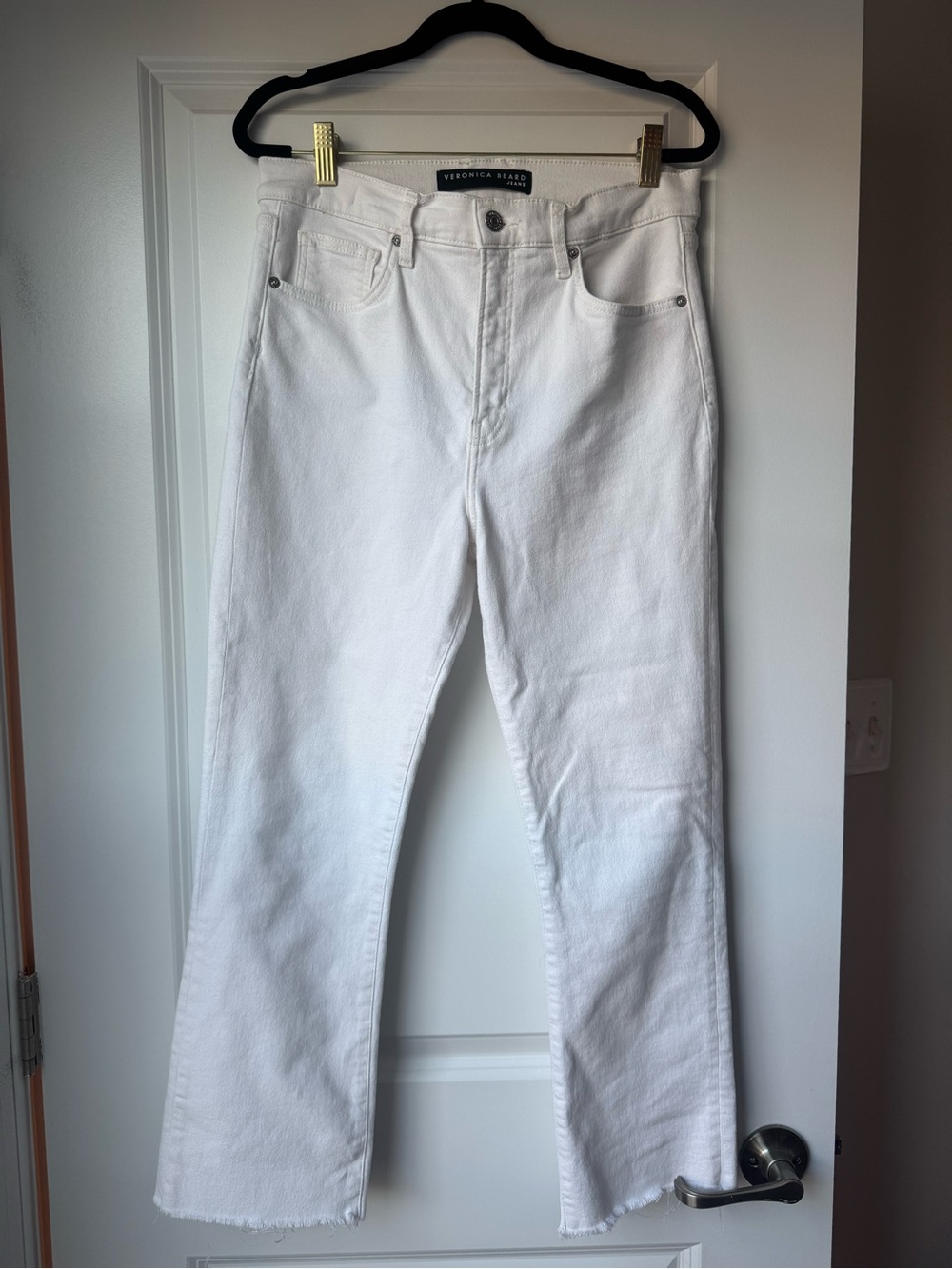 Veronica Beard Carly High-Rise Stretch Kick-Flare Crop Jeans, size 30